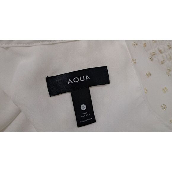 Aqua Womens Small White Gold Coquette Ballet Mini Dress Smocked - Picture 7 of 8